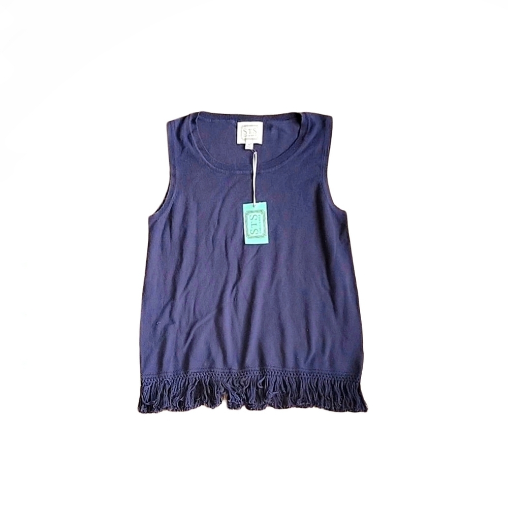 NWT Sail to Sable Sleeveless Navy Blue Fringe Hem STS Tank Top Size L